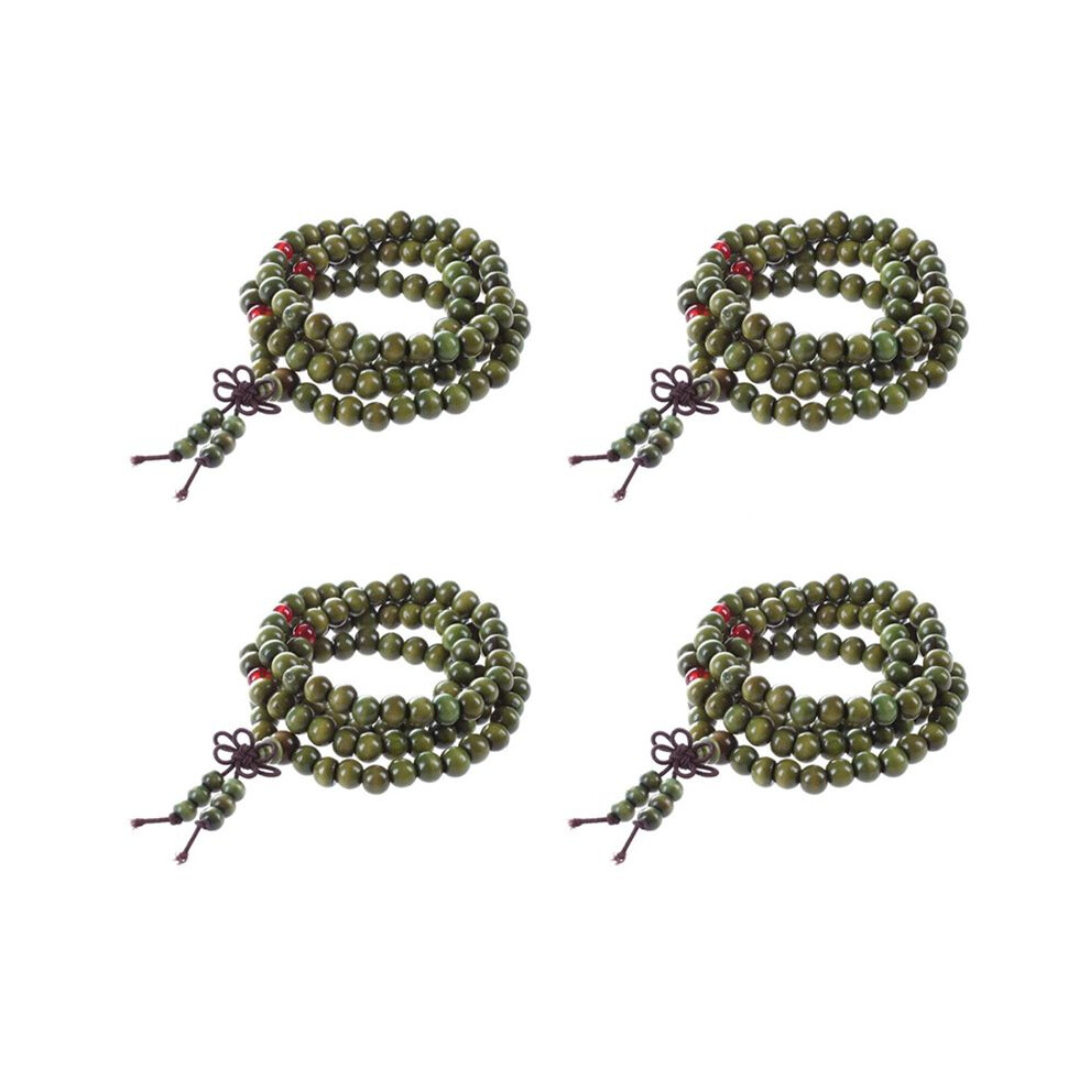 4X Olive Sandalwood Beads Buddha Buddhist Mala Stretch Necklace Rosary 29 Inch Green 6033107970819