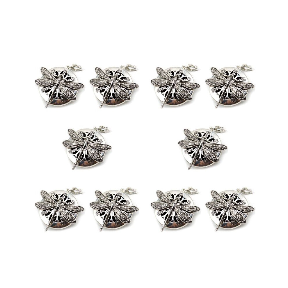 10Pc Antique Dragonfly Aromatherapy Diffuser Pendant Necklace Silver 4714086819451