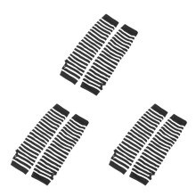 3 Pair White Black Stripes Acrylic Fingerless Arm Warmers Gloves for Women