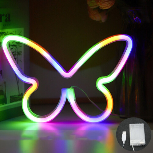 LED-Neon-Wandschild „Schmetterling“ – USB- oder Batteriebetrieb