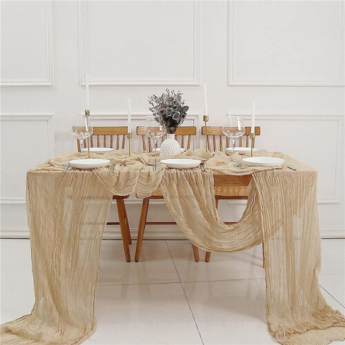 Cheesecloth Table Runner Boho Gauze Cheese Cloth Table Runner Rustic Sheer Runner Long for Wedding Beige 4Pcs 2