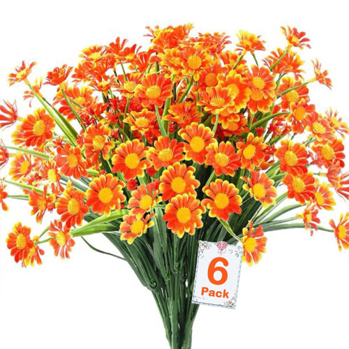 Künstliche Gänseblümchen-Chrysanthemen, orange, 6er-Pack, farbecht