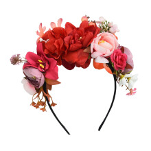 Tiara com coroa de flores vermelhas artificiais para mulheres e meninas.