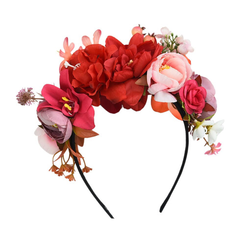 Rött simulerat blomkronhårband för kvinnor och flickor