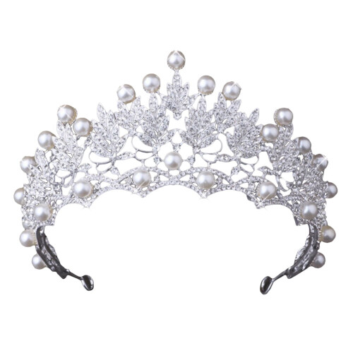 Corona per capelli con perle e strass per matrimonio, bianca, taglia unica