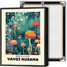 Affiche rétro sur toile inspirée par Yayoi Kusama, style abstrait vert