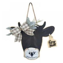 Houten deurbordje met koeienkop in boerderijstijl, 33x28 cm