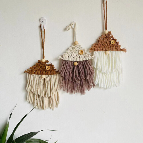 Macrame Santa Wall Hanging Ornament Brown Cotton