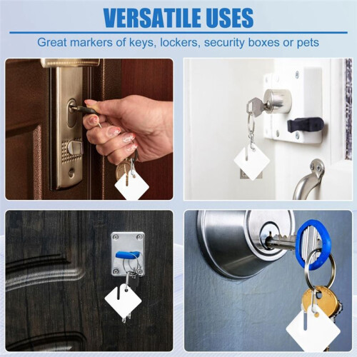 100Pcs Key Tags, Slotted Plastic Hanging Tags with Metal Snap Hooks White Key Tags Blank Square Key Tags 2