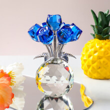 Crystal Rose Bouquet Figurine Handmade Glass Home Decor Gift