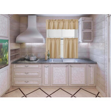 QWK4 Gold Kitchen Curtain Set 3 pcs: 1 Valance + 2 Tiered