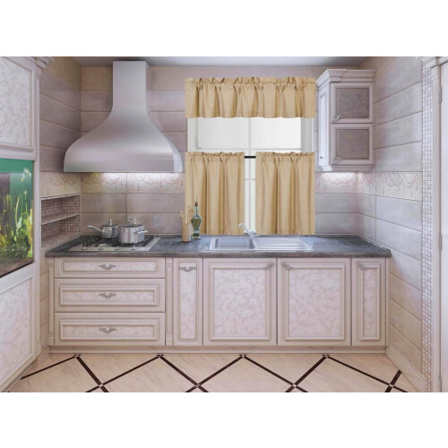 Gold Kitchen Valance & Tier Curtains Set 3pcs