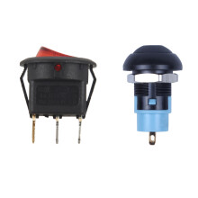 Toggle Bipolar OFF Red 3 Pin 20mm & -Off Latching Waterproof 12mm Push Button SPST 2A IP67, Black
