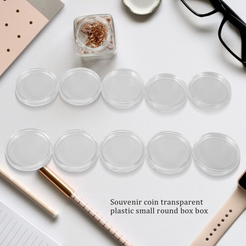 10 pcs Small round transparent plastic coin capsules box 33mm 1