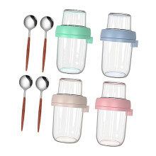 Double Layer Compartment Design Glass Jar Set With Spoon And Lid