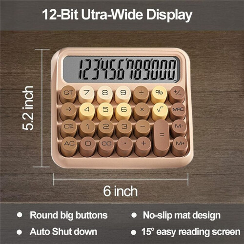 Desktop 12 Digit Cute Calculator, Mechanical  Design, Large LCD Display  Button Calculator,Gradient Brown 1