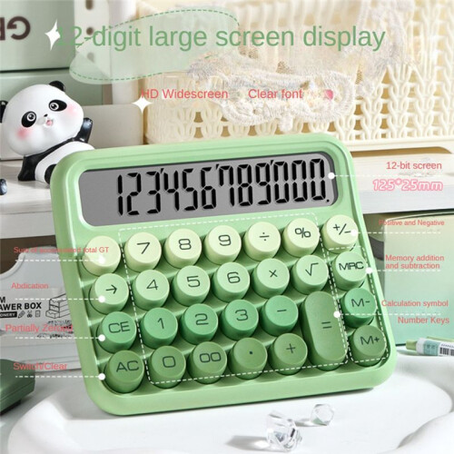 Desktop 12 Digit Cute Calculator, Mechanical  Design, Large LCD Display  Button Calculator,Gradient Brown 2