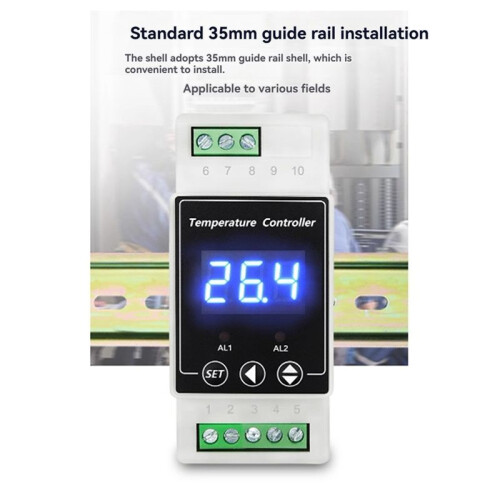 LED Rail Thermostat DC8-24V 2-Way Relay Din Rail Mounted Controller Heating and Cooling Temperature Alarm Controller D 1