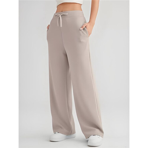 Dames High Waisted Baggy Sweatpants Khaki S 1