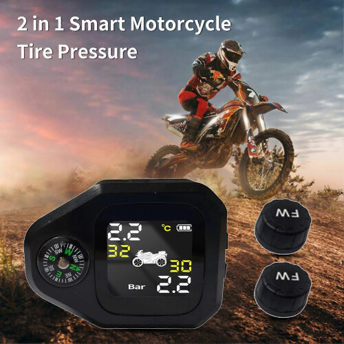 Motorcycle TPMS with Compass Dustproof Easy Installation High Temperature Resistant Power Saving LCD 2