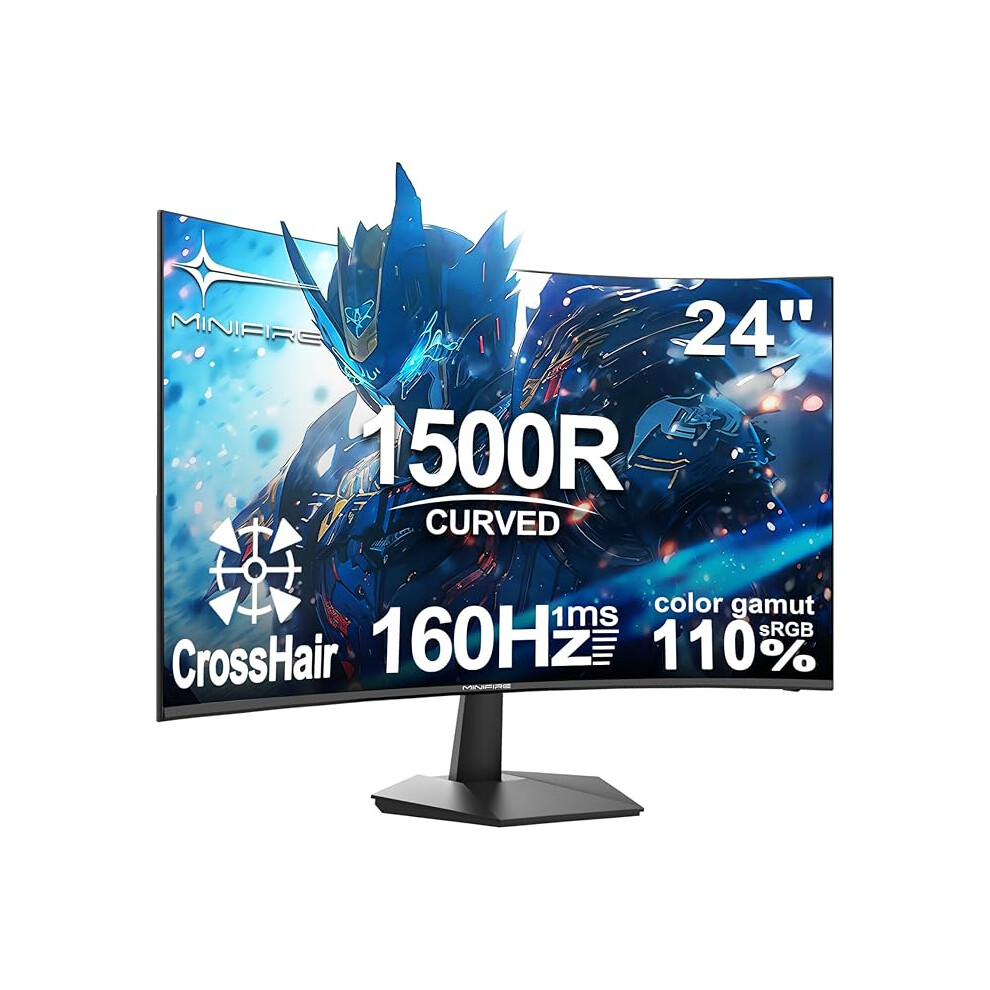 Minifire 24 Inch Gaming Monitor, 160Hz, Curved Gaming Monitor, 1500R, 1Ms, Srgb130%, Fhd 1080P Computer Screen, Vesa Compatible 30016521