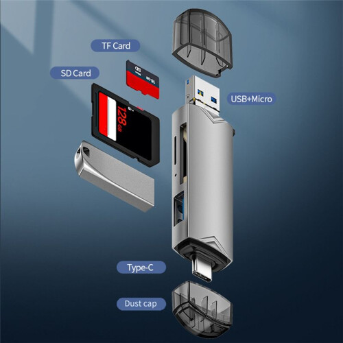 6 in 1 Card Reader External U Disk TF/ Card Keyboard Mouse 5Gbp/S USB Type-C Interface Card Adapter 2