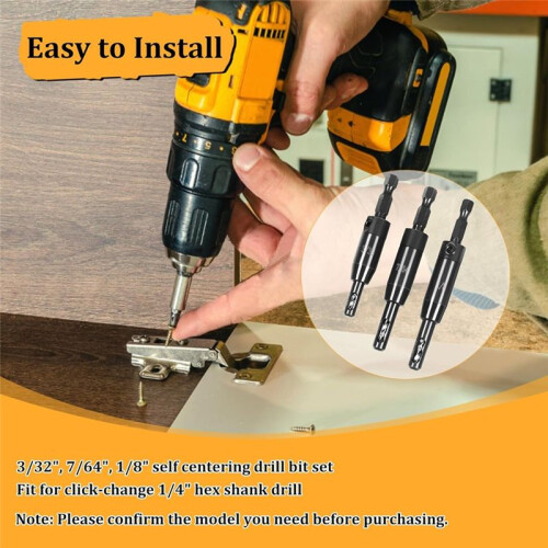3 PCS Self Centering Drill Bit Set 3/32inch, 7/64inch,1/8inch,VIX Bit,Self-Centering Hinge Drill Bit 2