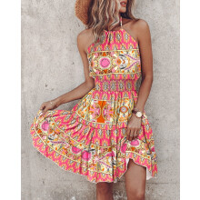 (Pink, S) Summer Sexy Off-Shoulder Halter Dress for Women
