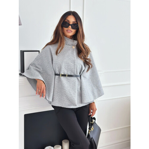 (Gray, L) Vinterkappe med belte i ull til dame