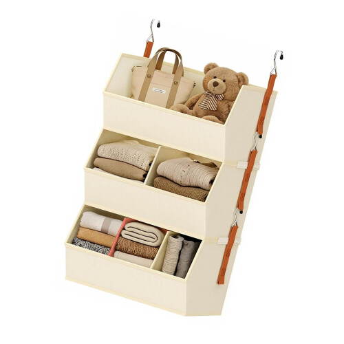 Permanent Hanging Closet Storage Bins Featuring capacious-Beige