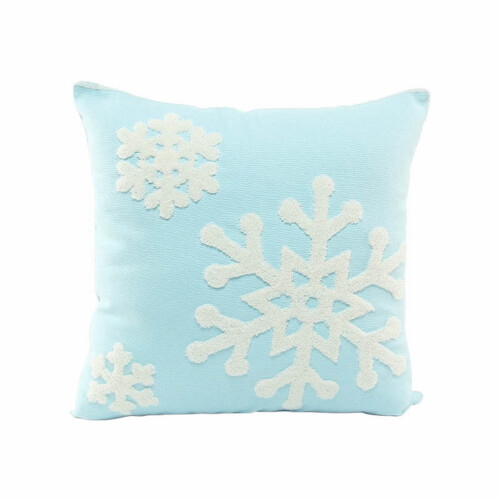Capa de Almofada de Natal 18x18 em Algodão com Bordado de Floco de Neve