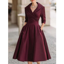 (Wine red, L) Elegant Slimming Waist-Defined Dress, Long Sleeve Maxi Skirt for Women