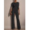 (Black, L) Spring Summer Solid Beaded Slim Jumpsuit for Women 1