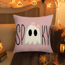 Kussenhoes met spookmotief, 45x45 cm, linnenstructuur.
