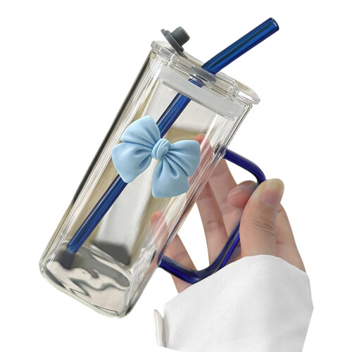 Artistic Square Shape Drinking Tumblers Cup With Bowknot-Blue