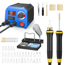 Wood Burning Kit, 2-Pen Pyrography Machine with 33 Wire Nibs & 3 Tips, 392-1382°F Adjustable Temp, Digital Display Wood Burning Pen for DIY Crafts