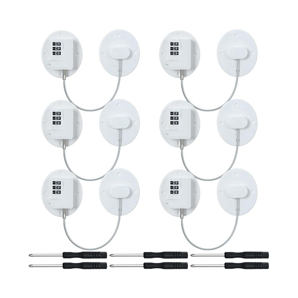 6 Pcs Cabinet Locks With Combination Fridge Lock Combo Child Safety Combination Lock With 6 Screwdrivers (White) 4713499912254