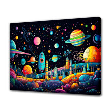 Space Scene Canvas Poster Planets Asteroids Spaceships
