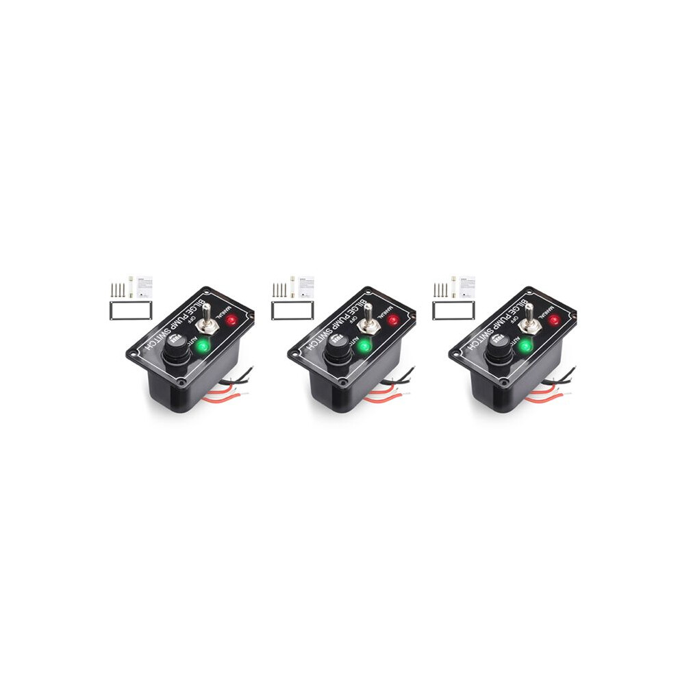 3X 12V Fused Marine Bilge Pump Panel With Led Indicator Light Manual/Off/Auto 3-Way Toggle 6032043512213