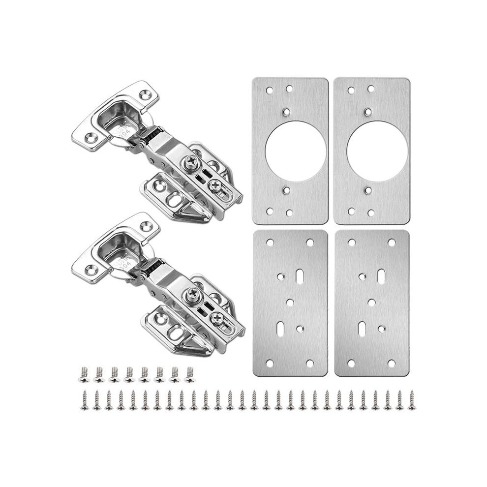 4Pack Cabinet Hinge Repair Plate With 2Pack Full Overlay Soft Closing Cabinet Hinges-Hinge Repair Kit Plate For Cabinet 4714075669852