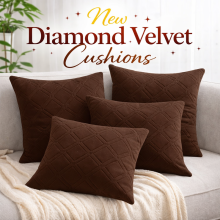 (Pack of 2, Coffee) Diamond Embossed Velvet Cushions with Filling | Luxury Soft Throw Cushions for Sofa Bed & Living Room
