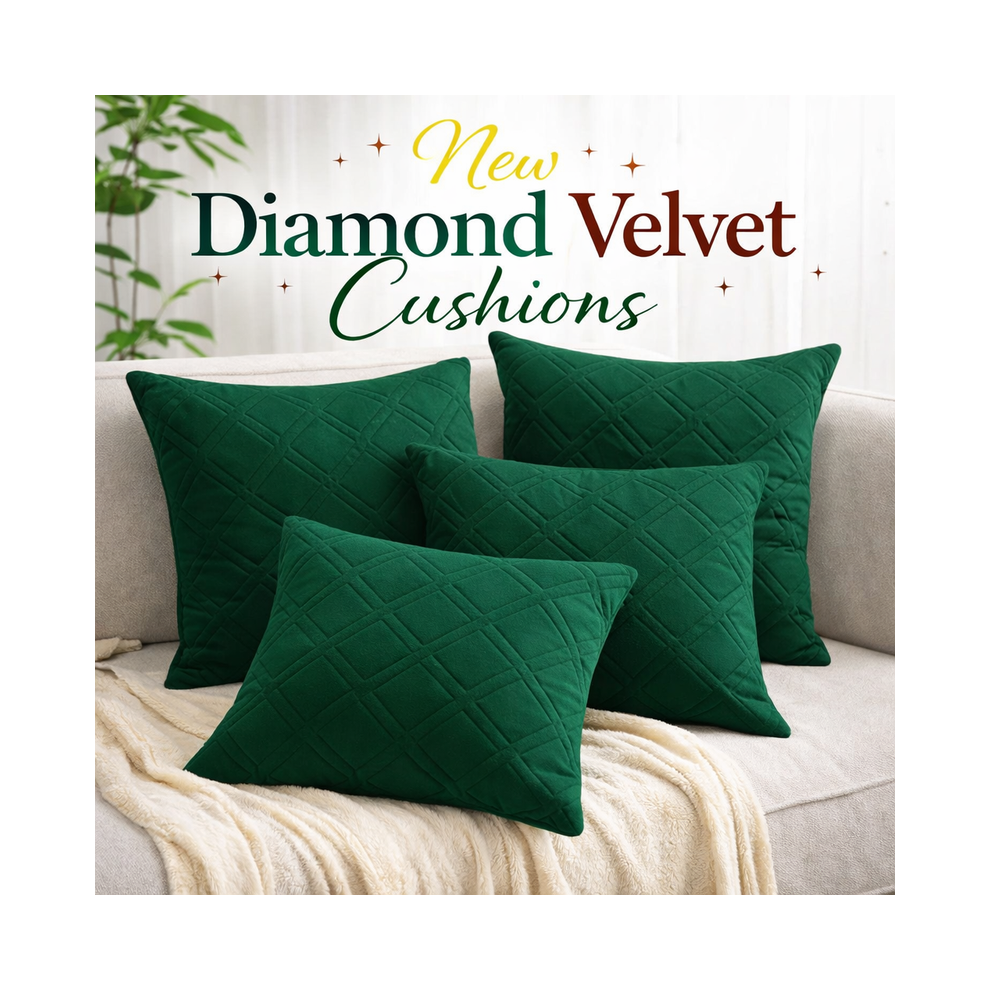 Imperial Rooms (Pack Of 2, Emerald) Diamond Embossed Velvet Cushions With Filling | Luxury Soft Throw Cushions For Sofa Bed & Living Room