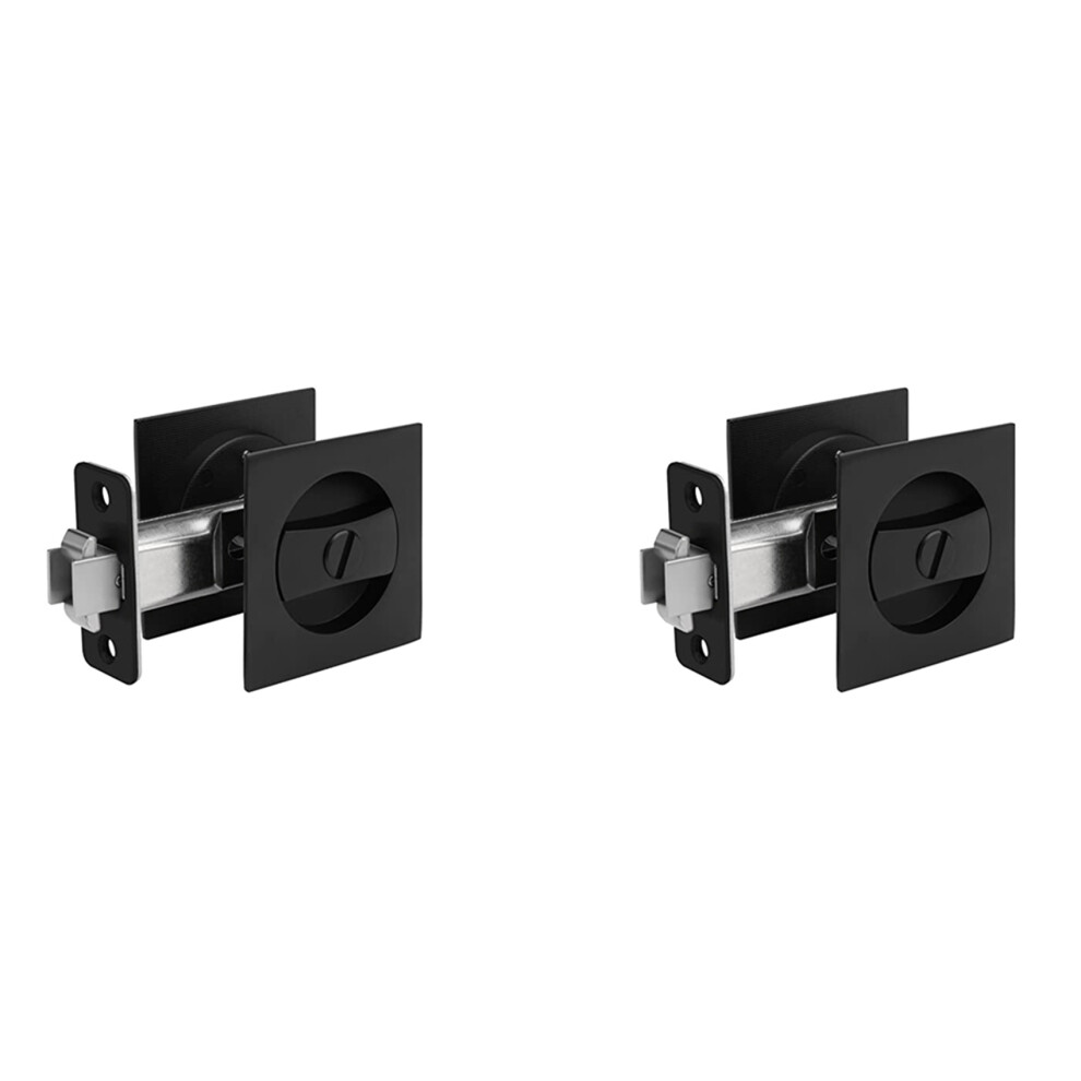 2X Pocket Door Lock, Matte Black Contemporary Privacy Square Pocket Door Hardware, Black Sliding Pocket Door Lock 6031581698519