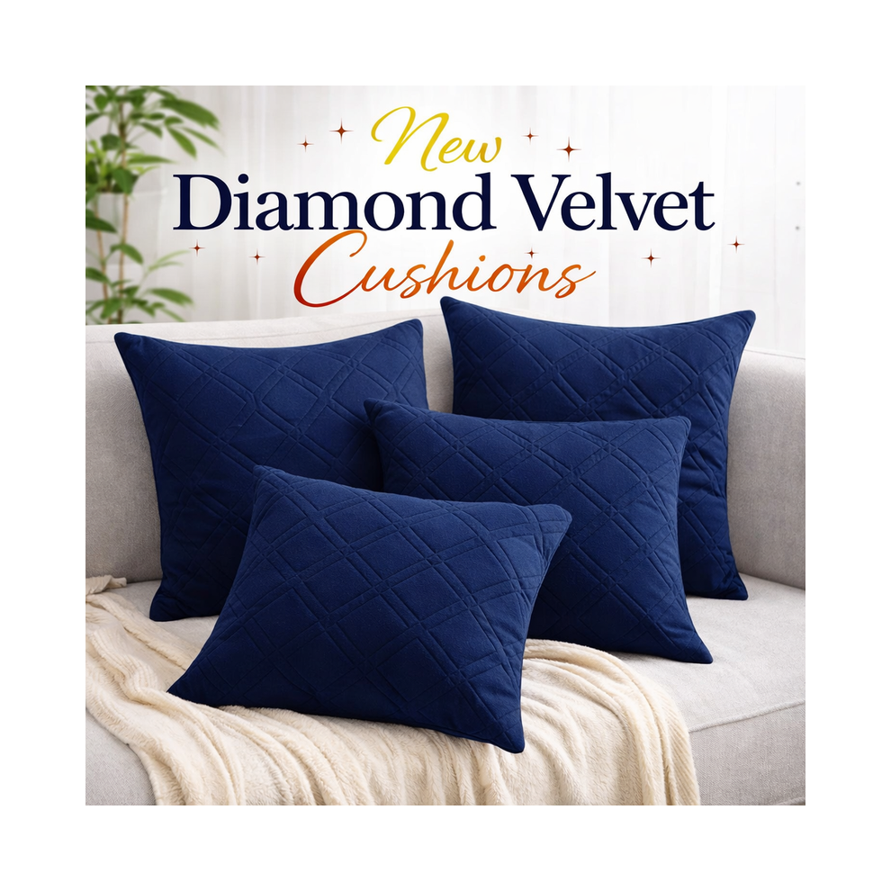 Imperial Rooms (Pack Of 2, Navy) Diamond Embossed Velvet Cushions With Filling | Luxury Soft Throw Cushions For Sofa Bed & Living Room