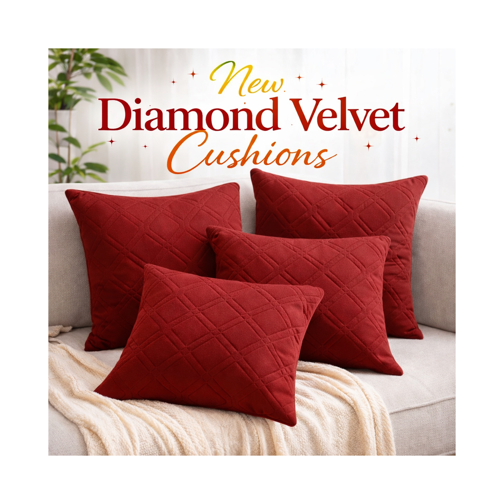 Imperial Rooms (Pack Of 4, Burgundy) Diamond Embossed Velvet Cushions With Filling | Luxury Soft Throw Cushions For Sofa Bed & Living Room