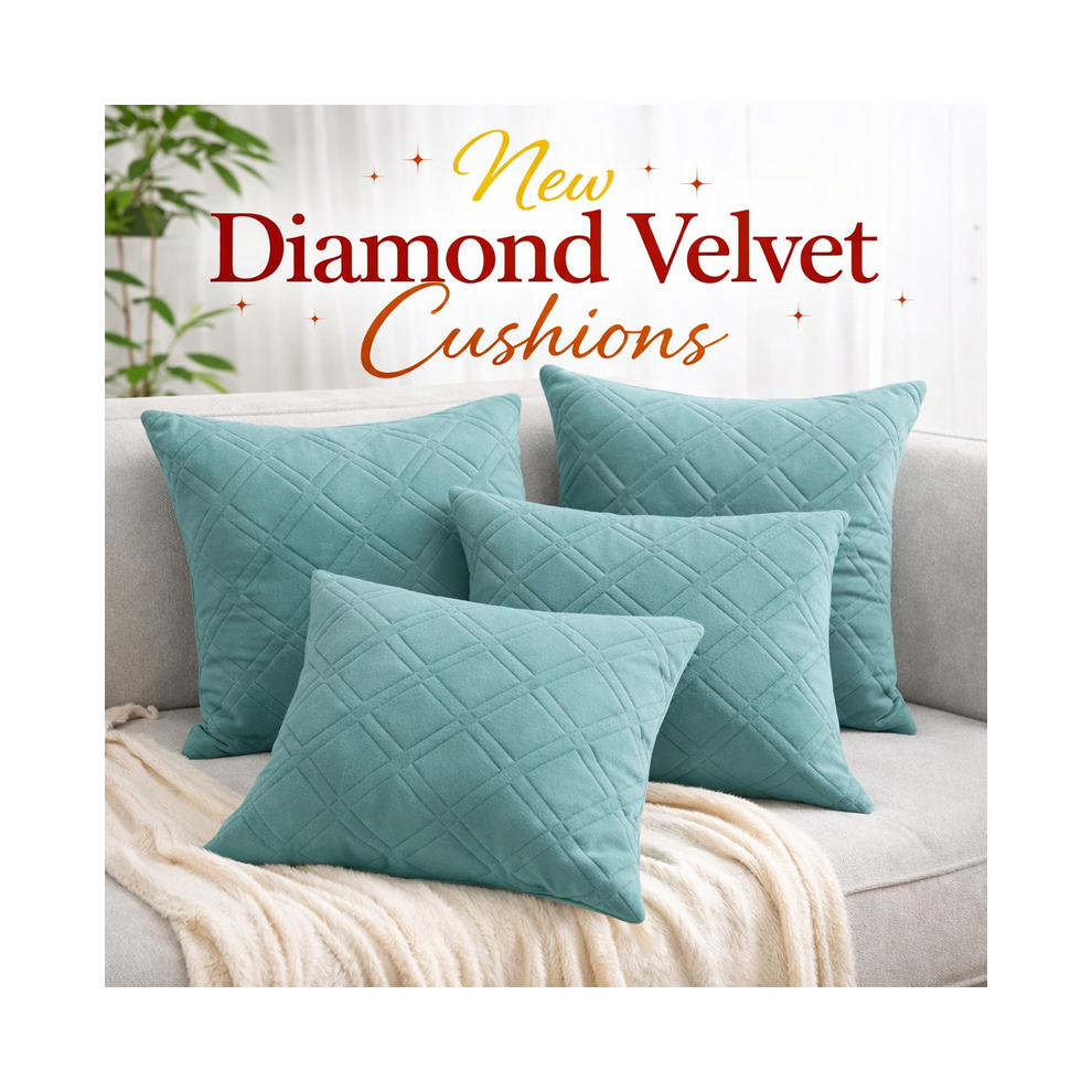 Imperial Rooms (Pack Of 2, Teal) Diamond Embossed Velvet Cushions With Filling | Luxury Soft Throw Cushions For Sofa Bed & Living Room