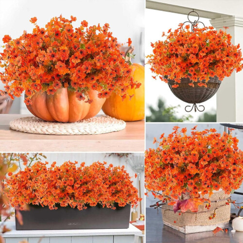 10 bundter kunstige efterårsblomster orange 35 cm