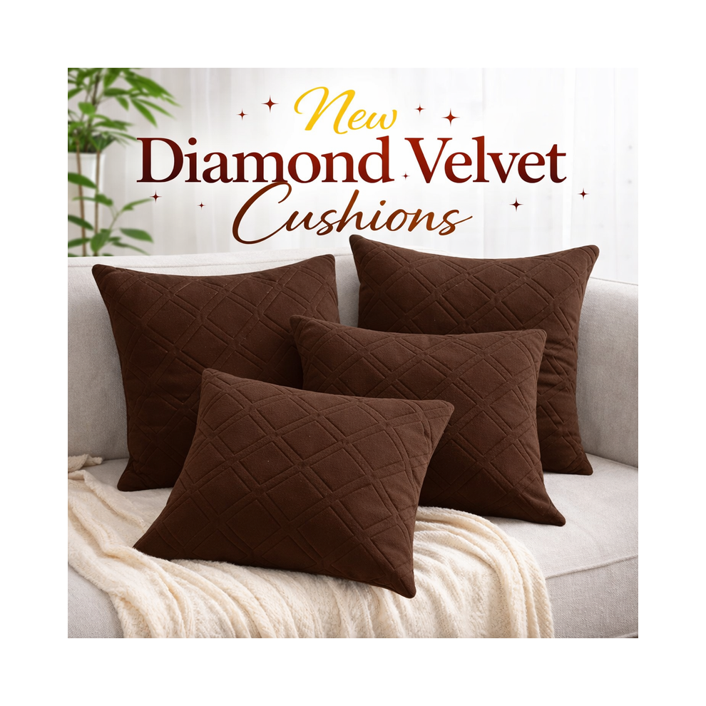 Imperial Rooms (Pack Of 4, Coffee) Diamond Embossed Velvet Cushions With Filling | Luxury Soft Throw Cushions For Sofa Bed & Living Room