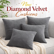 (Pack of 4, Grey) Diamond Embossed Velvet Cushions with Filling | Luxury Soft Throw Cushions for Sofa Bed &amp; Living Room
