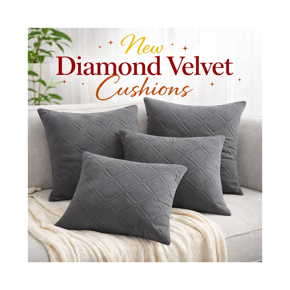 Imperial Rooms (Pack Of 4, Grey) Diamond Embossed Velvet Cushions With Filling | Luxury Soft Throw Cushions For Sofa Bed & Living Room